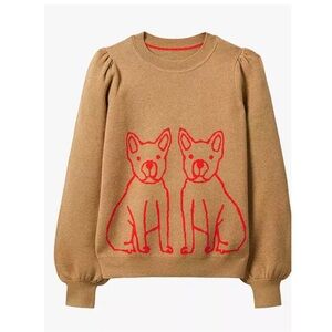 Boden neon dog jumper size 4 french bulldog red and brown